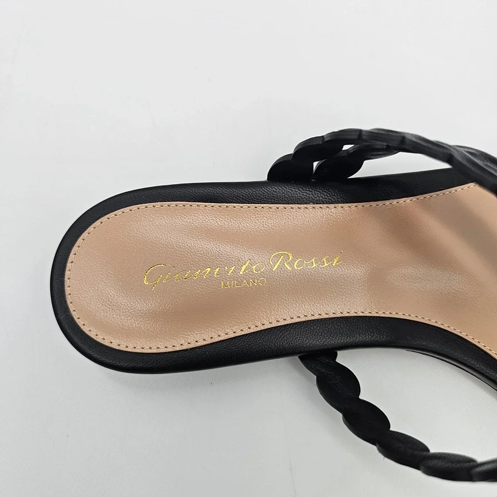 Gianvito Rossi Sandals Women Kay 05 Black Braided Nappa Leather Flat Slides SZ 9